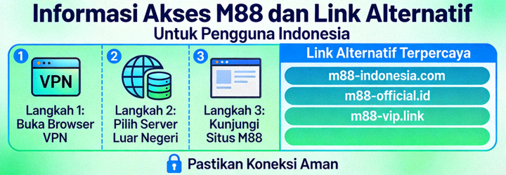 Animasi informasi akses M88 dan link alternatif untuk pengguna Indonesia