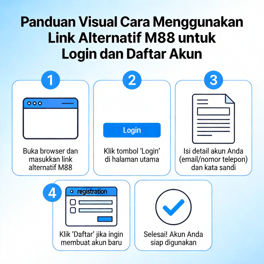 Panduan visual cara menggunakan link alternatif M88 untuk login dan daftar akun